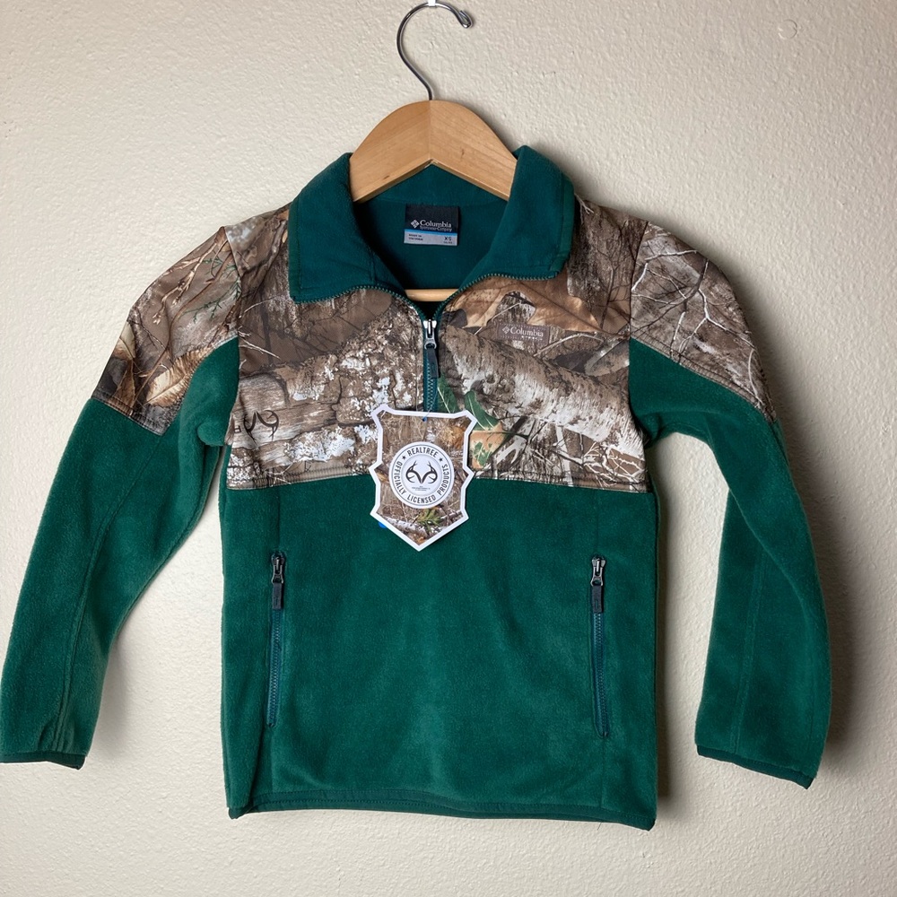 Columbia Realtree Youth Half Zip Fleece Green and Camo Pockets - Picture 3 of 8